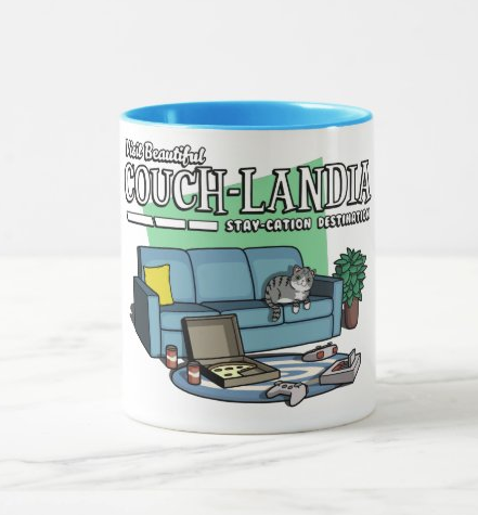 Visit Couchlandia Staycation Destination Gamer Cat Mug